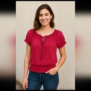 Mix & Co. Peasant Blouse - Fuchsia Pink, Medium - Cottagecore, Boho